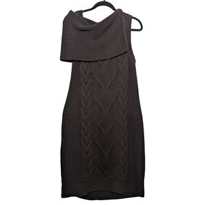 BCBGeneration Sleeveless Cable Knit Sweater Dress | L | Black Foldover Collar